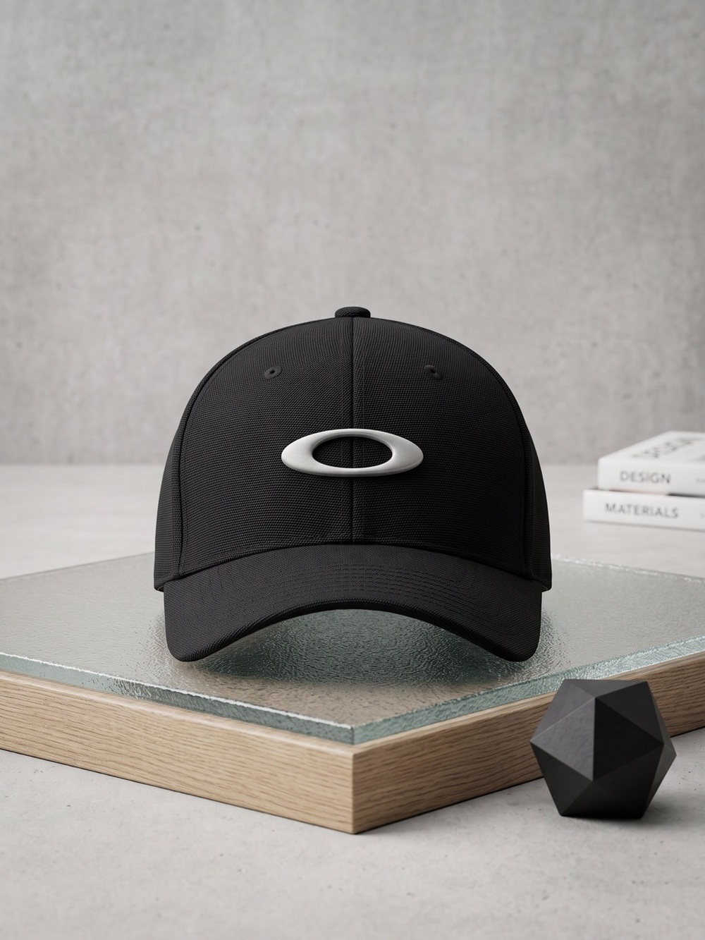 Oakley A-Flex Fitted Baseball Hat Black White Ellipse Logo Cap Men's Size S/M